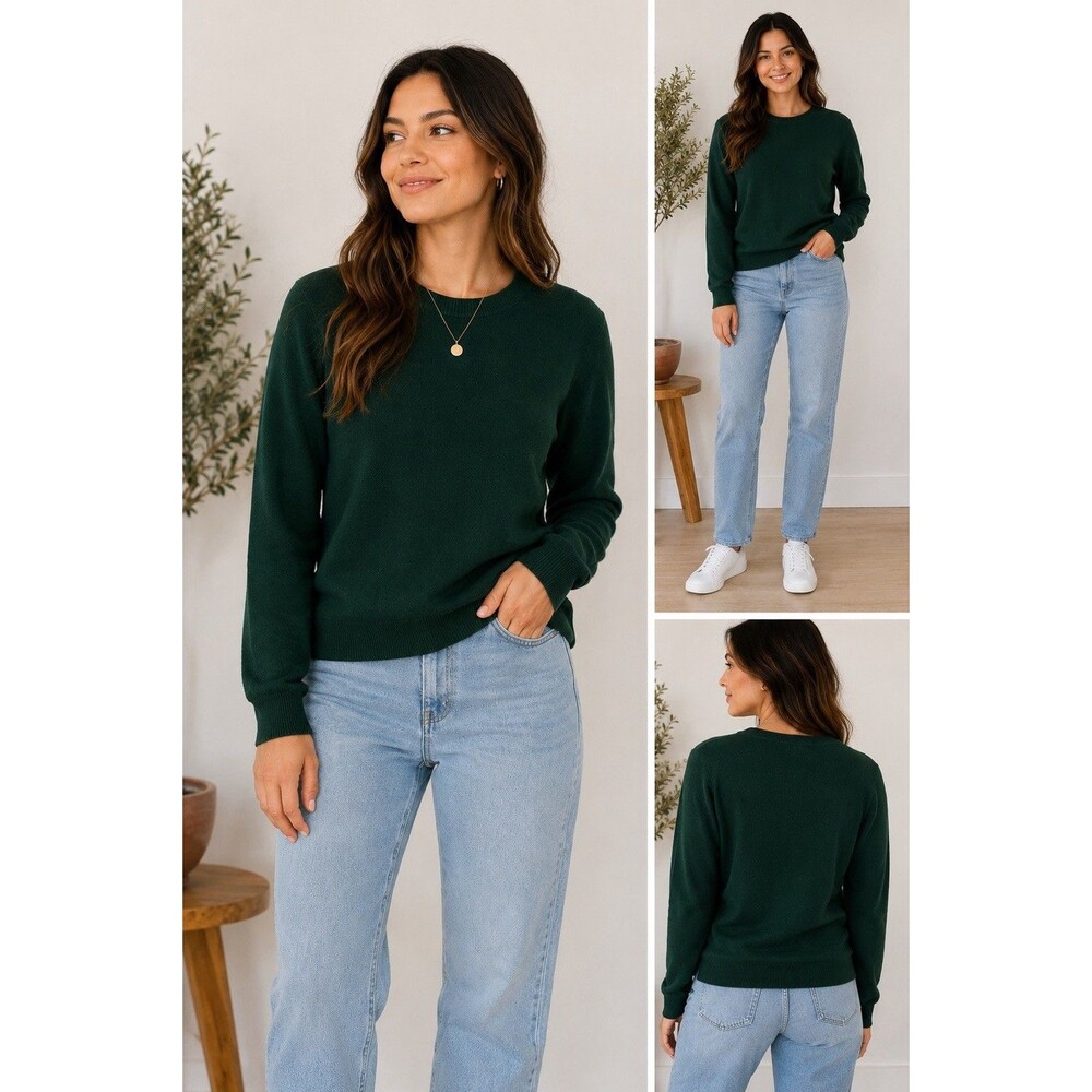 J.Crew Forest Green Crewneck 100% Cashmere Knit Sweater Womens Size M